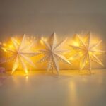 White 3D Paper Star Lanterns (Set of 3) – Foldable 9-Point Christmas Hanging Stars for Festive Decoration, Weddings, Home, and Window Display