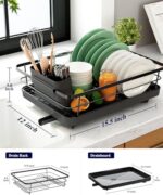 - Kitsure Dish Drying Rack for Kitchen Counter, Stainless Steel Sink Organization and Storage Essentials with Cutlery Holder, Home and Appartment Decor, 12''W x 15.5''L, Black - Image 4
