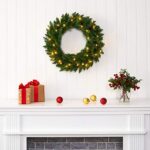 24" Pre-Lit LED Christmas Wreath - Artificial Pine Door Wreath with 35 Clear Lights - Image 6