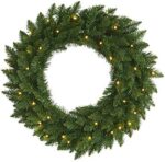 24" Pre-Lit LED Christmas Wreath - Artificial Pine Door Wreath with 35 Clear Lights