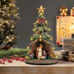 Musical Nativity Scene Christmas Tree with LED Lights | Holy Family Figurine Tabletop Decoration - Image 4
