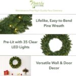 24" Pre-Lit LED Christmas Wreath - Artificial Pine Door Wreath with 35 Clear Lights - Image 5