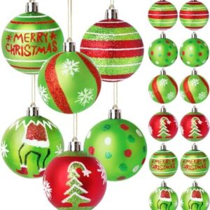Christmas ball ornaments 2.4 inch red and green shatterproof glitter set of 12 pieces for tree decoration