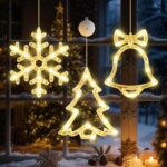 Christmas Window Lights 3-Pack with Timer - LED Snowflake Tree Bell Decorations
