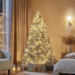 6ft Pre-Lit Snow Flocked Christmas Tree - 250 Warm White Lights, 820 Branch Tips, Easy Hinged Assembly - Image 6
