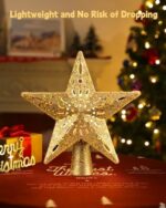 LED Christmas Tree Topper - Star Snowflake Projector Light | 10" Gold Hollowed Design - Image 6