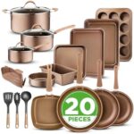 Nutrichef 20-Piece Nonstick Cookware Set - Professional Pots and Pans with Cool-Touch Handles