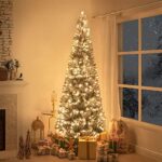 7.5ft Frosted Prelit Christmas Tree - Salzburg Slim Artificial Tree with 1102 Branch Tips, 350 Warm Lights & Metal Stand