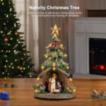 Musical Nativity Scene Christmas Tree with LED Lights | Holy Family Figurine Tabletop Decoration - Image 3