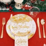 Gold Christmas Dinnerware Set - 175Pc Disposable Plates - Image 4