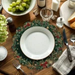 4-Piece Set Round Christmas Placemats Table Mats Emerald Gold Pattern Festive Placemats Christmas Decor - Image 3