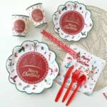 Christmas Disposable Tableware Set - Paper Plates Cups Napkins Tablecloth Party Supplies - Image 2