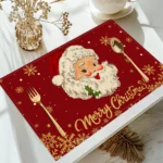 Linen Christmas Placemats Set - Santa Claus Print Holiday Table Decor - Image 2
