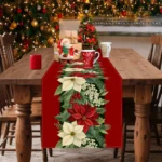 Christmas Poinsettia Berry Printed Table Runner 2D Flat Print FestiveDecor Christmas Dining Table Decoration Elegant Charming - Image 2