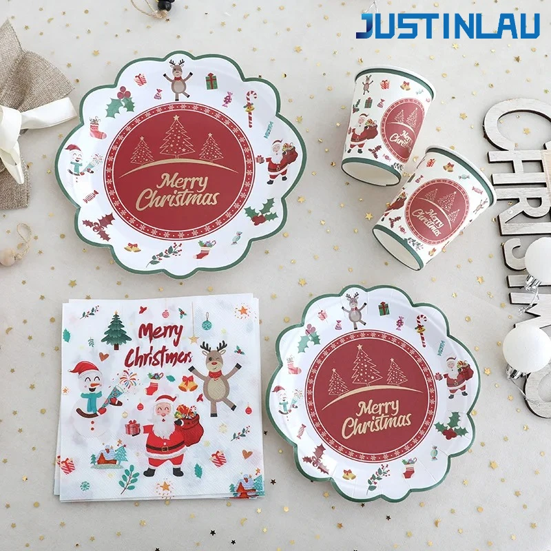 S4bb136c08b324563b57dbfb510d7e885A.webp Christmas Disposable Tableware Set - Paper Plates Cups Napkins Tablecloth Party Supplies - Image 1