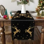 Reindeer and Snowflake Design Table Runner Golden Christmas Theme Suitable for Christmas parties, family holiday decorations - Image 2