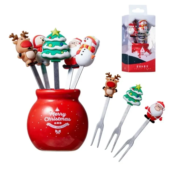 Christmas Tree Dessert Forks Set - Stainless Steel 6pc