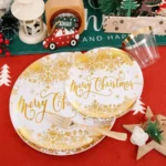 Gold Christmas Dinnerware Set - 175Pc Disposable Plates - Image 5