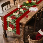 Christmas Poinsettia Berry Printed Table Runner 2D Flat Print FestiveDecor Christmas Dining Table Decoration Elegant Charming - Image 4