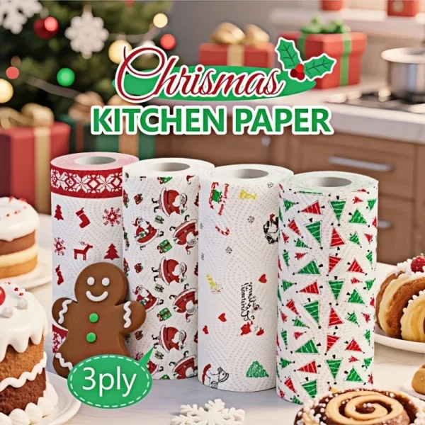 Christmas Kitchen Paper Towels - 3 Ply Disposable Cleaning Rolls Strong Absorbent