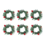 6 Pcs Red Fruit Pine Needle Flower Rings, Thanksgiving, Christmas, Wedding Table Decorations, Napkin Rings - Image 6