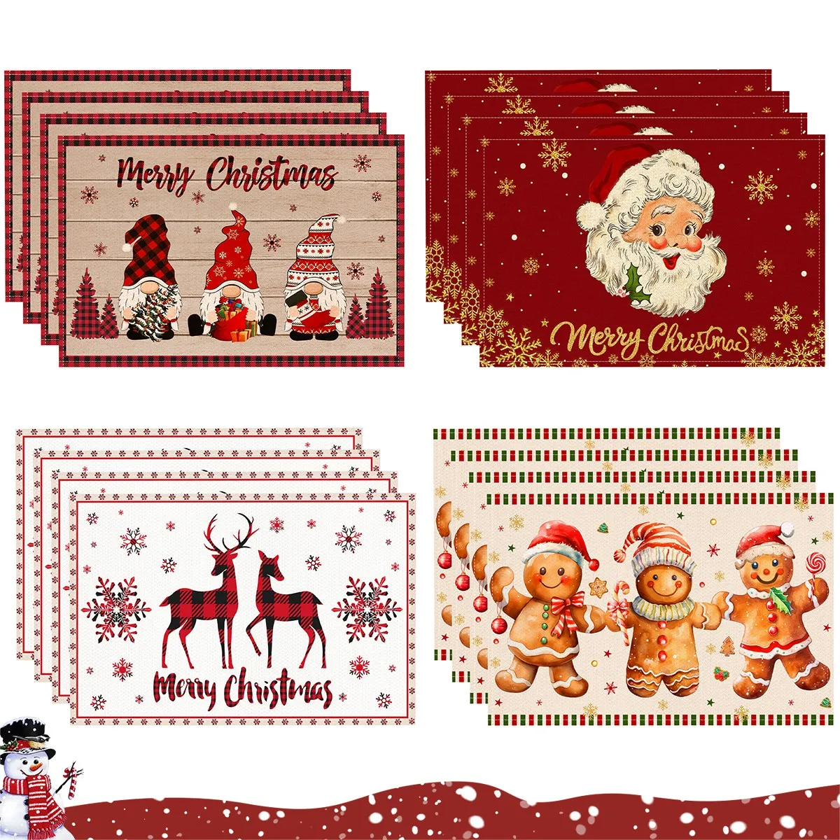 Sc53be82712304cb790bee5bce87088cfh.webp Linen Christmas Placemats Set - Santa Claus Print Holiday Table Decor - Image 1