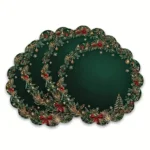 4-Piece Set Round Christmas Placemats Table Mats Emerald Gold Pattern Festive Placemats Christmas Decor - Image 2