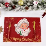 Linen Christmas Placemats Set - Santa Claus Print Holiday Table Decor - Image 6