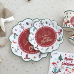Christmas Disposable Tableware Set - Paper Plates Cups Napkins Tablecloth Party Supplies - Image 3