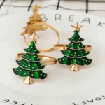 Christmas Napkin Rings Set of 6 - Xmas Tree Design Holiday Table Decor - Image 2