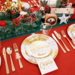 Gold Christmas Dinnerware Set - 175Pc Disposable Plates - Image 3
