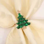 Christmas Napkin Rings Set of 6 - Xmas Tree Design Holiday Table Decor