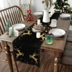 Reindeer and Snowflake Design Table Runner Golden Christmas Theme Suitable for Christmas parties, family holiday decorations - Image 3