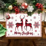 Linen Christmas Placemats Set - Santa Claus Print Holiday Table Decor - Image 4