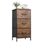 WLIVE 3-Drawer Dresser with Fabric Organizer - Rustic Brown Nightstand for Bedroom & Storage