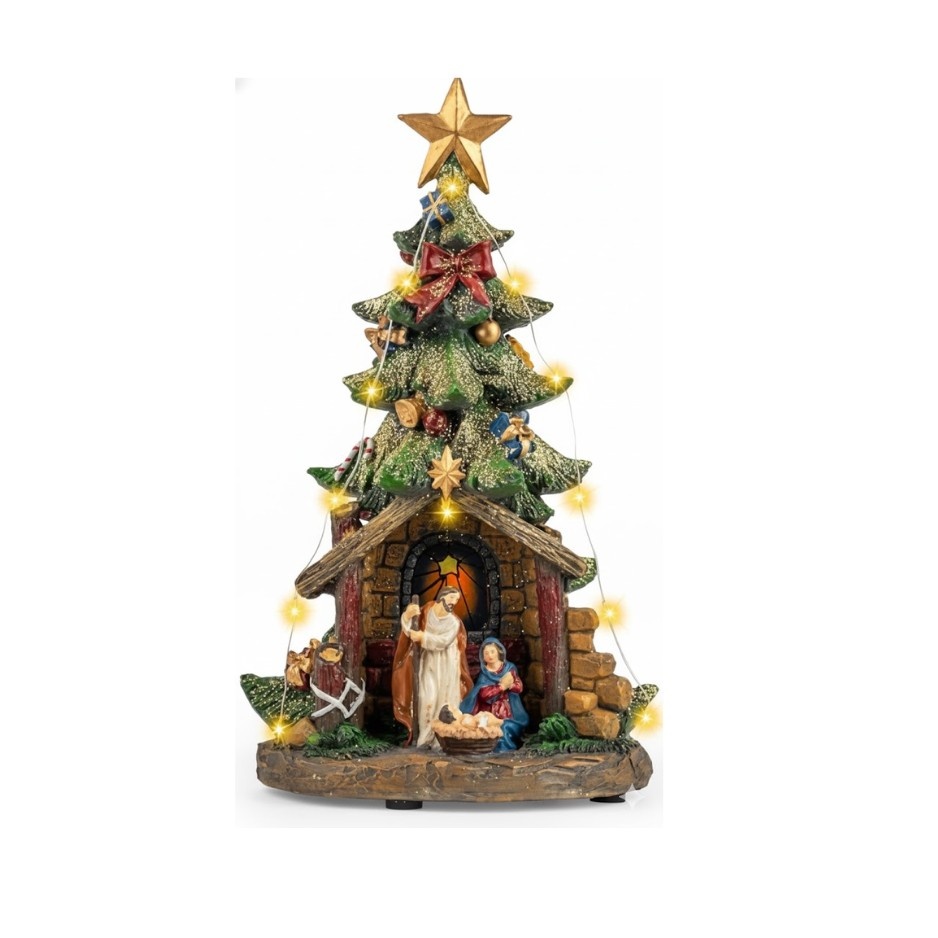 tree1 Musical Nativity Scene Christmas Tree with LED Lights | Holy Family Figurine Tabletop Decoration - Image 1