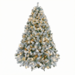 6ft Pre-Lit Snow Flocked Christmas Tree - 250 Warm White Lights, 820 Branch Tips, Easy Hinged Assembly