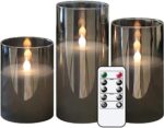 Flameless LED Candles - Battery Operated Glass Candles with Remote & Timer (Set of 3)