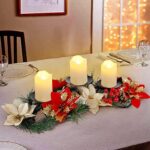 Christmas Centerpiece with Flameless Candles - Poinsettia Candle Holder for Table Decor