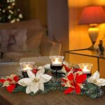 Christmas Centerpiece with Flameless Candles - Poinsettia Candle Holder for Table Decor - Image 6