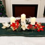 Christmas Centerpiece with Flameless Candles - Poinsettia Candle Holder for Table Decor - Image 5