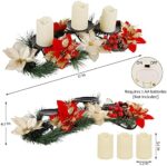 Christmas Centerpiece with Flameless Candles - Poinsettia Candle Holder for Table Decor - Image 2