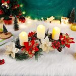 Christmas Centerpiece with Flameless Candles - Poinsettia Candle Holder for Table Decor - Image 4
