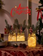 Christmas Centerpieces for Tables - Rustic Farmhouse Mason Jar Decor with Flowers & Wood Tray - Image 4