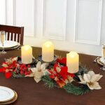 Christmas Centerpiece with Flameless Candles - Poinsettia Candle Holder for Table Decor - Image 7