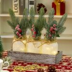 Christmas Centerpieces for Tables - Rustic Farmhouse Mason Jar Decor with Flowers & Wood Tray