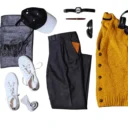 Fashion and accessories outfit featuring sweater, trousers, shoes, cap, scarf, watch and sunglasses