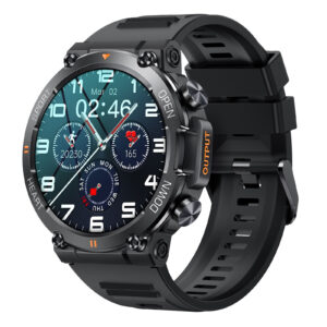 SENBONO men's smart watch round big screen displaying fitness tracker data ​ Black SENBONO smartwatch on wrist showing Bluetooth call and heart rate monitor ​ Waterproof SENBONO men's fitness smartwatch with multi-sport modes interface.