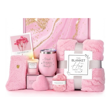 self care LE CADEAU Self Care Gifts for Women Luxury Rose Spa Bath Basket - Image 1