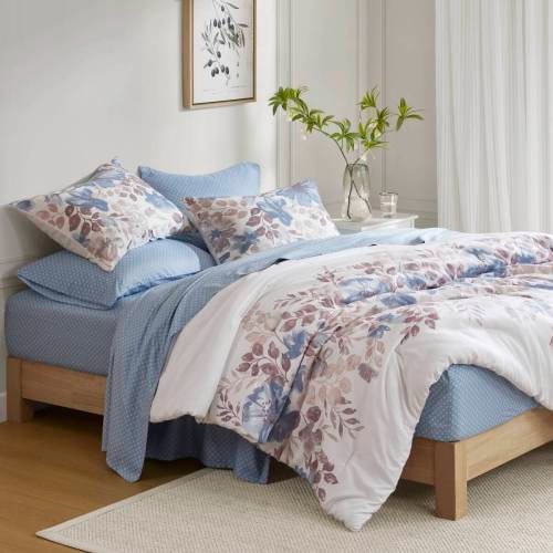 d795d31a-5484-495a-a49f-51f9543b0d4e.jpg Floral Comforter Set With Bed Sheets Blue Queen - Image 1